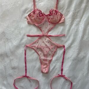 Victoria's Secret Wicked Unlined Hearts & Roses Embroidery Garter Teddy